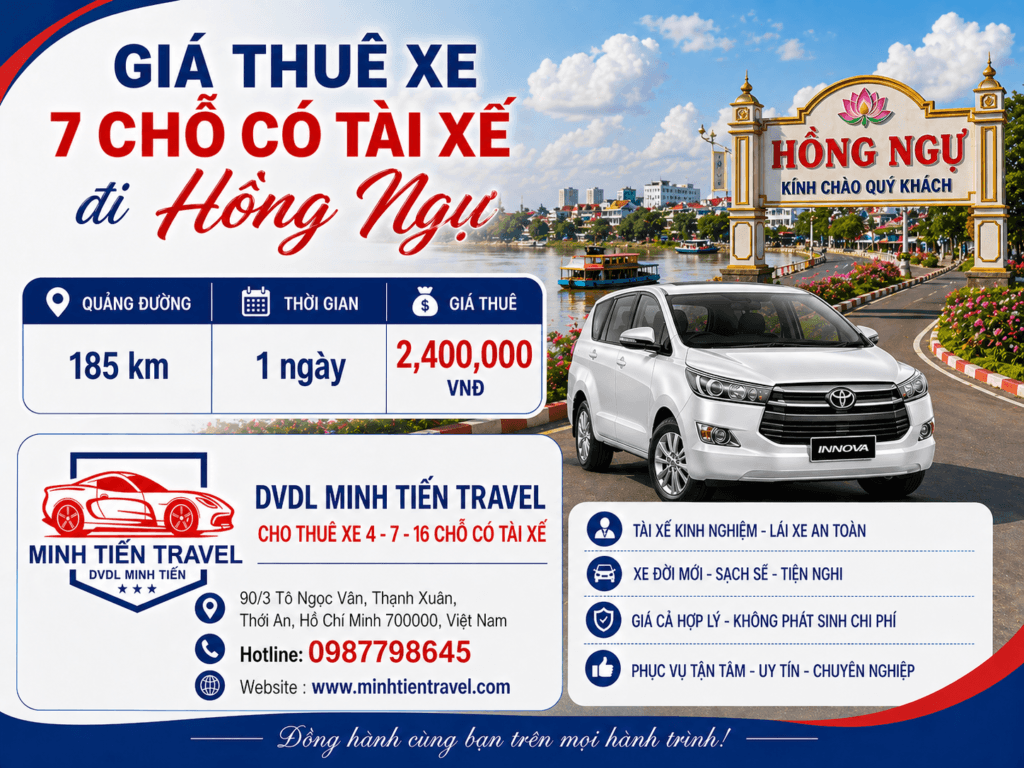 Giá thuê xe 7 chỗ có tài xế đi Hồng Ngự DVDL Minh Tiến Travel
